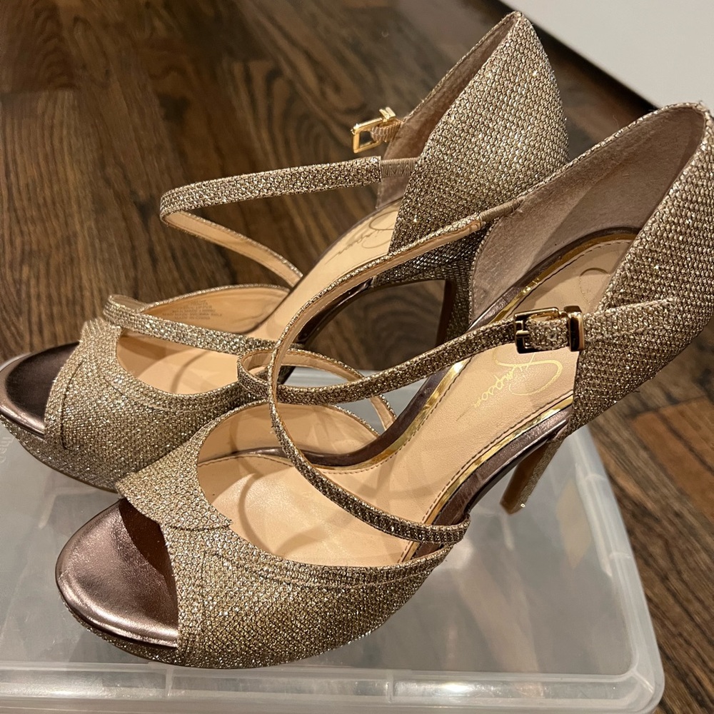 Jessica Simpson Gold Shimmer Evening Shoes